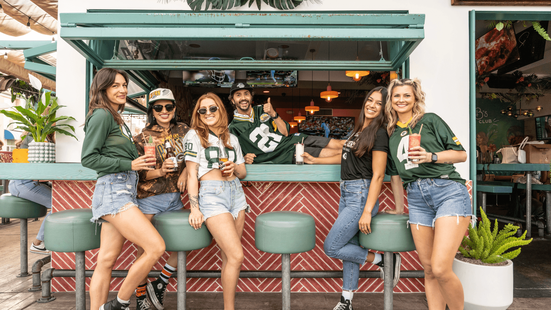 Green Bay Packers fans watching the game at Miss B's Coconut Club Mission Beach San Diego