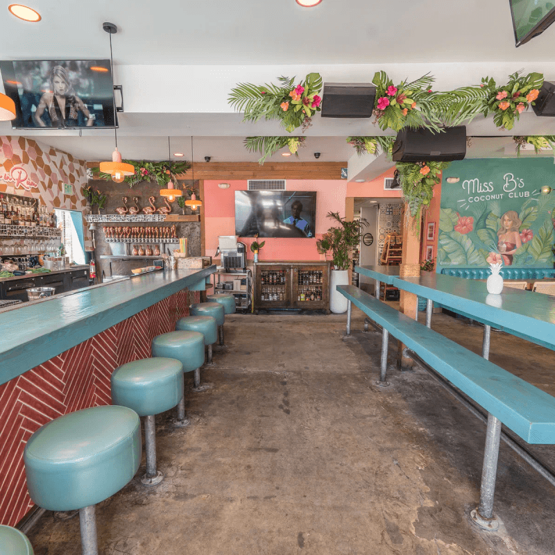 Miss B's Coconut Club coastal dining room Mission Beach San Diego