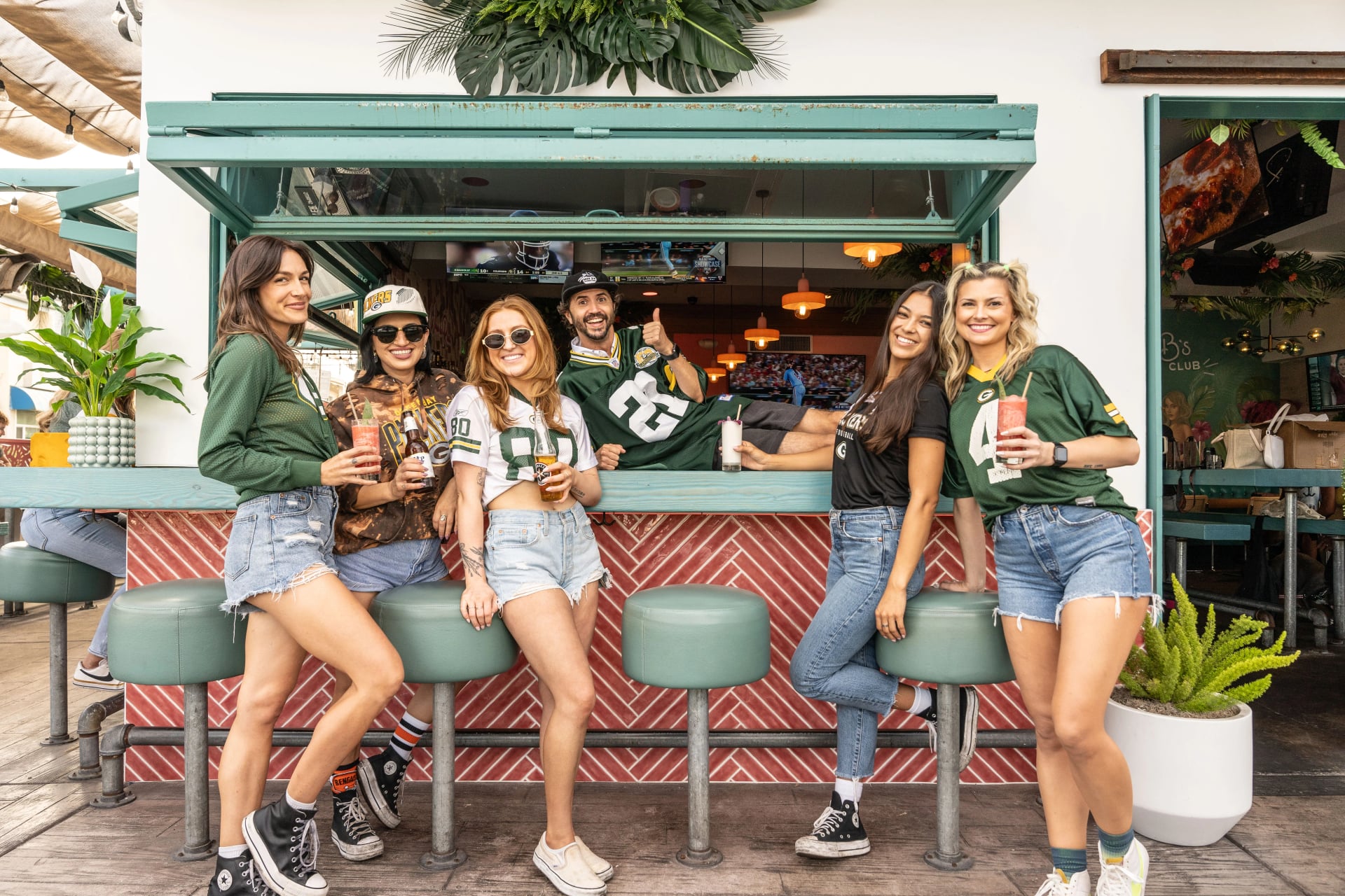 Green Bay Packers fans watching the game at Miss B's Coconut Club Mission Beach San Diego